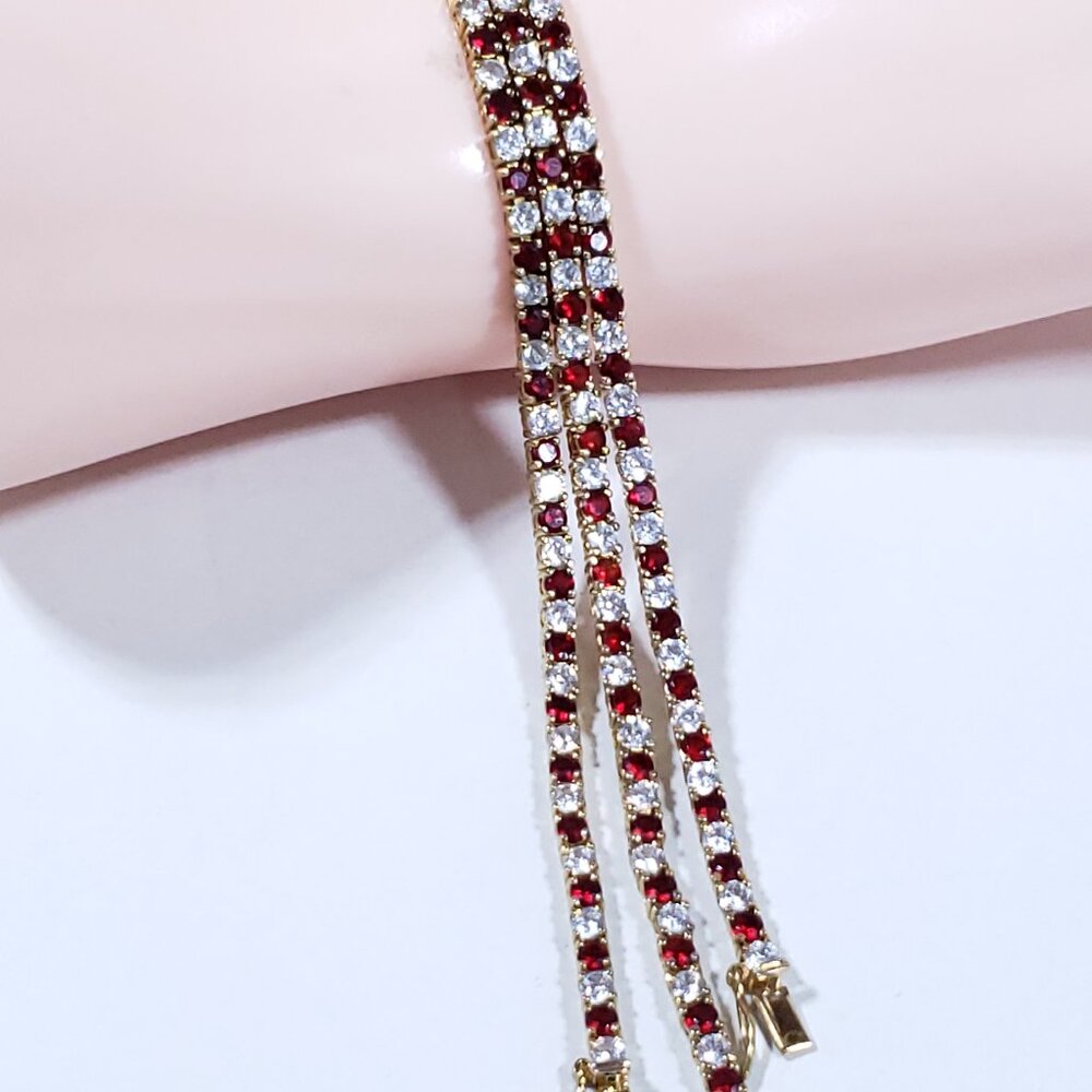 3 Red & White Rhinestone Bracelets - Picture 6 of 9